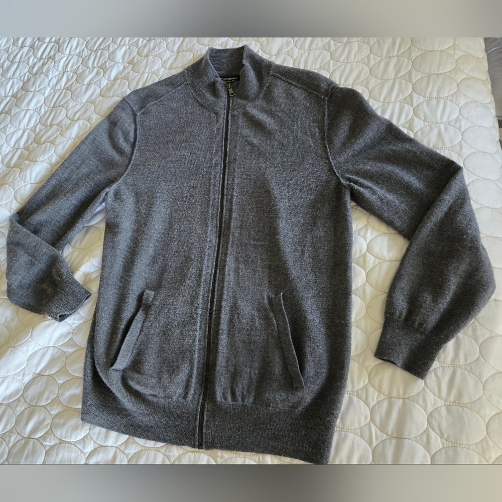Declan 100% Merino Wool Cardigan Zip M Cottage Cabin Grandpa Model Off Duty